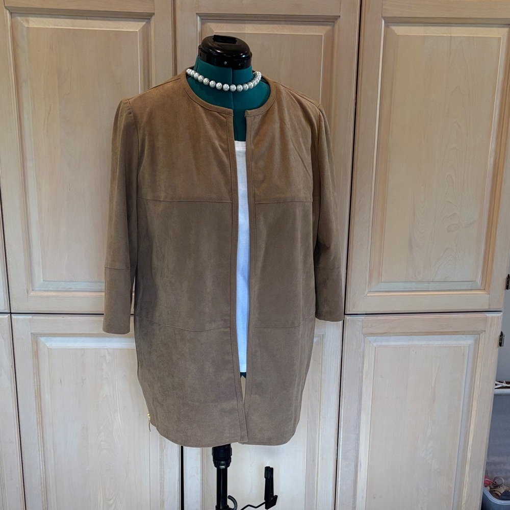 Chico's Faux Suede Tan Open-Front Blazer